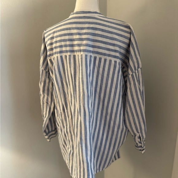 Zara Woman Denim Collection Oversized  Button Blouse Blue/White Striped - Picture 8 of 11